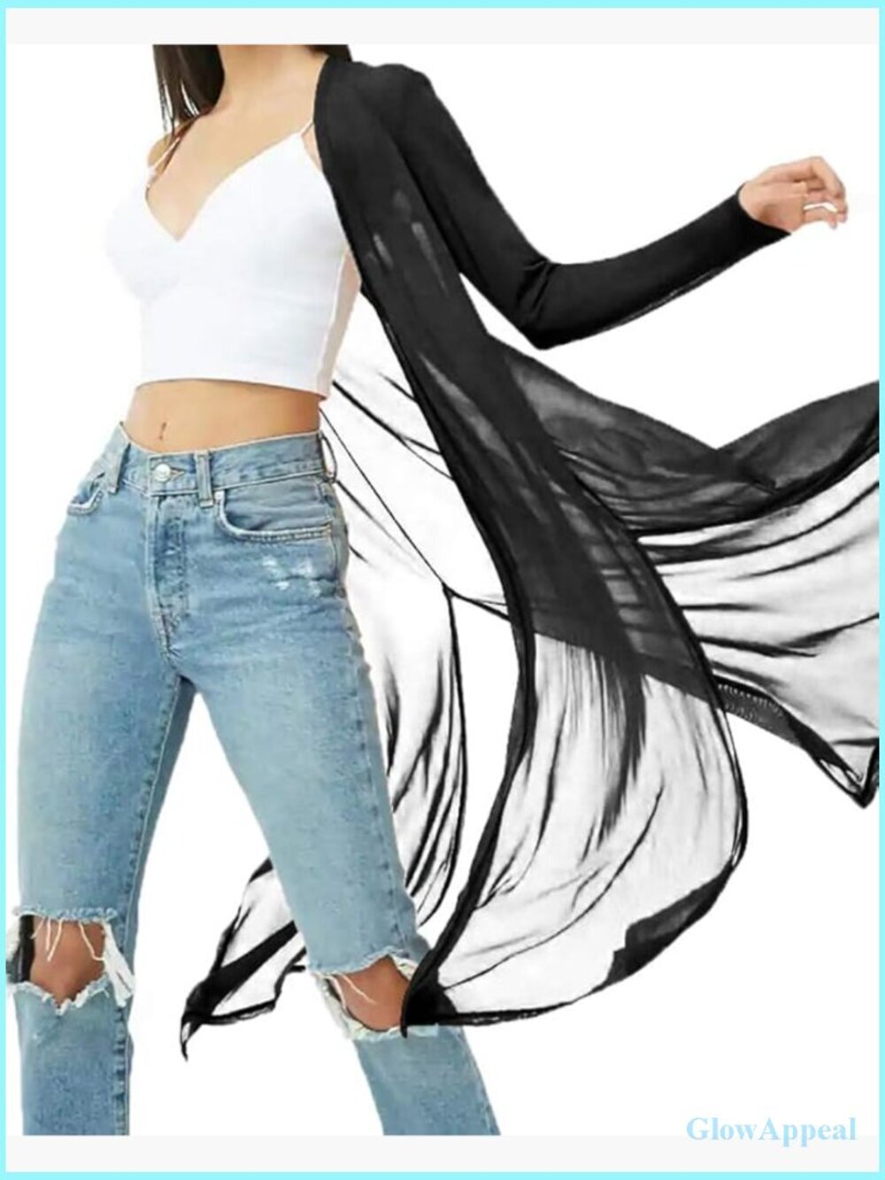 Sheer Long Sleeve Cardigan Mesh Cover Up Open Front Kimono
